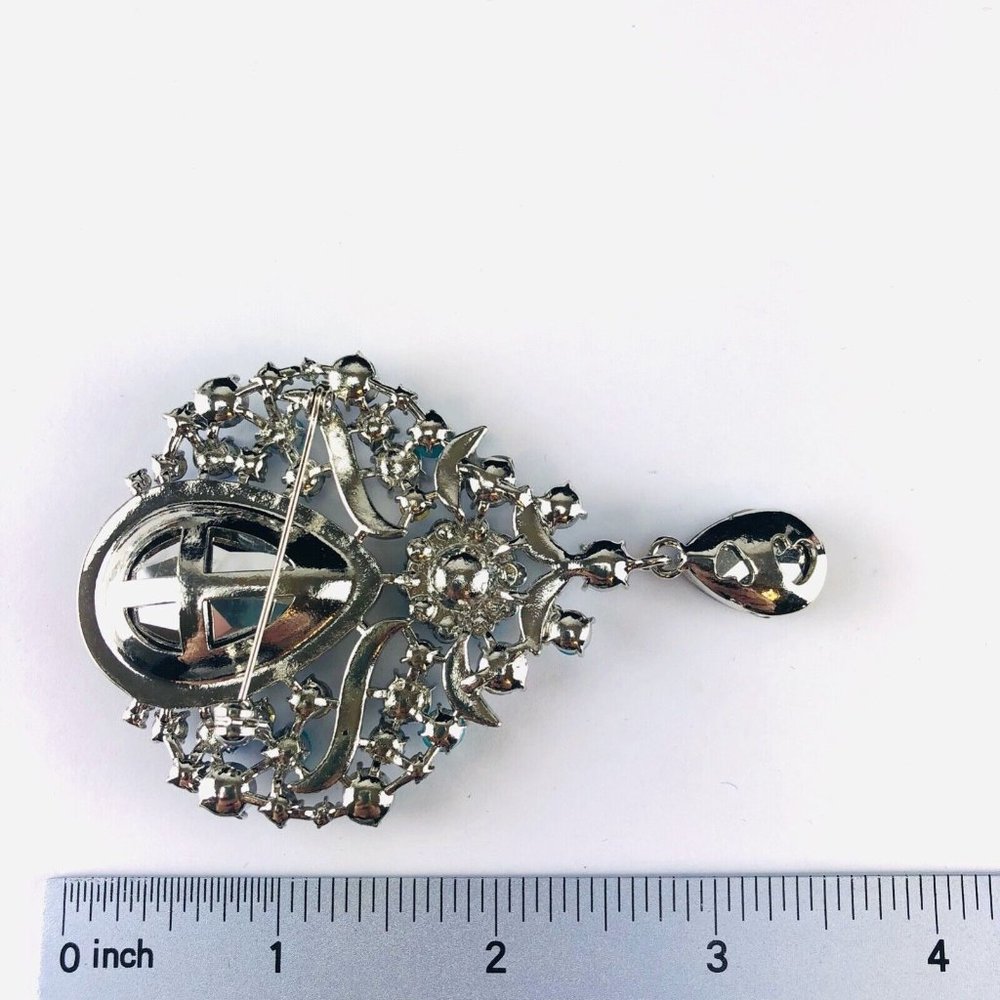 Brooch Victorian Style Rhinestones Aqua & Blue - Picture 2 of 2